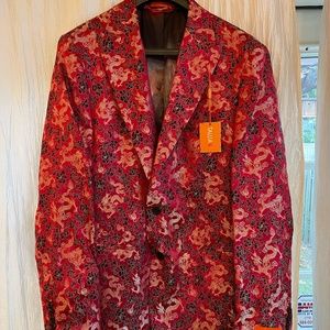 Tallia - Men's Slim-Fit Red/Gold Floral Dragon Evening Jacket